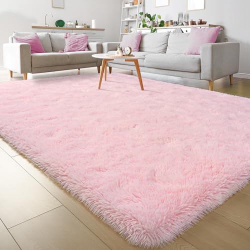Keeko Fluffy Pink Area Rugs 4x5.3,Washable Shag Rug for Bedroom Girls Room | Cute Shag Kids Rugs Nursery Living Room Indoor Fuzzy Bedside Rug Ultra Soft Furry Carpet for Teen Baby Dorm Decor - color: Pink, size: 4' x 5'4" (Rectangular)