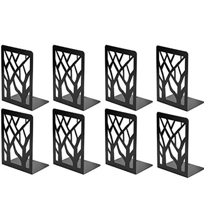 MaxGear Book Ends Tree Design Bookends for Shelves 7 x 4.7 x 3.5” 4 Pair | Metal Constructio,Heavy Duty,Non-Skid Pads,Scratch Resistant,Stable Support,Space Saving,8 Pieces,Bookcase Desktop Use - size: 4 Pairs