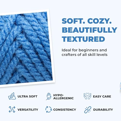 Mary Maxim Titan Bulky Yarn, Weight 5 Acrylic Chunky Yarn for Crocheting and Knitting, Ideal for Thick, Soft Blankets, Throws, and Graph Style Sweaters, 80 Yards - Medium Blue - 1 Skein - color: Medium Blue
