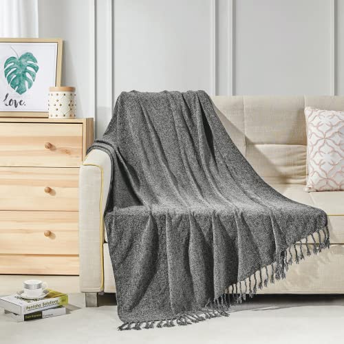 BOURINA Chenille Throw Blanket Knitted Outdoor Blanket,50x60Inch Dark Grey | Chenille Throw Blanket Textured Solid Soft Throws and Blankets for Sofa or Bed Knitted Decorative Blanket - color: Dark Grey, size: 50"×60"