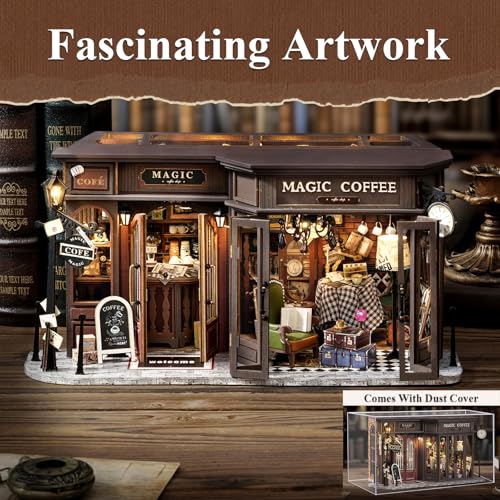 DIY Magic Miniature Dollhouse Kit Halloween | Mini Scene 3D Wooden Puzzles for Adults Tiny House Gifts for Women Teenagers(Magic Coffee) - style: Magic Coffee
