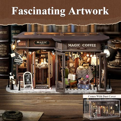 DIY Magic Miniature Dollhouse Kit Halloween | Mini Scene 3D Wooden Puzzles for Adults Tiny House Gifts for Women Teenagers(Magic Coffee) - style: Magic Coffee