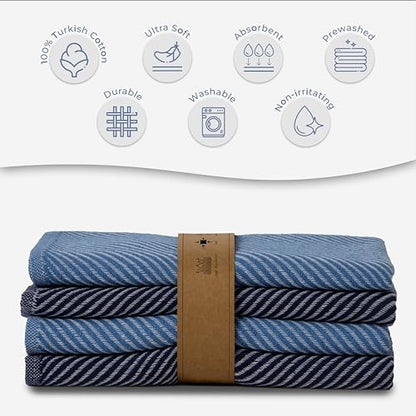 Ossano Extra Soft Kitchen Hand Towels - 4 Pack, (20" x 30") - Large & Cozy - Versatile as, Turkish Dish Towels, Large Kitchen Towels, Dish Towel for Drying, Bathroom Hand Towels, Denim and Dark Blue - color: Denim and Dark Blue
