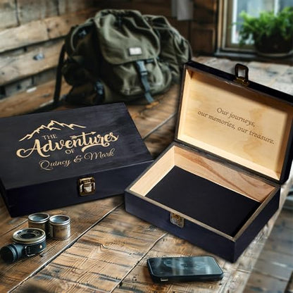 Personalized Wooden Keepsake Box – Custom Engraved Adventure Memory Box for Couples, Travel Souvenirs, Photos & Letters Storage, Wedding Gift for Anniversary & Newlyweds Gift - style: 12. Adventure Box