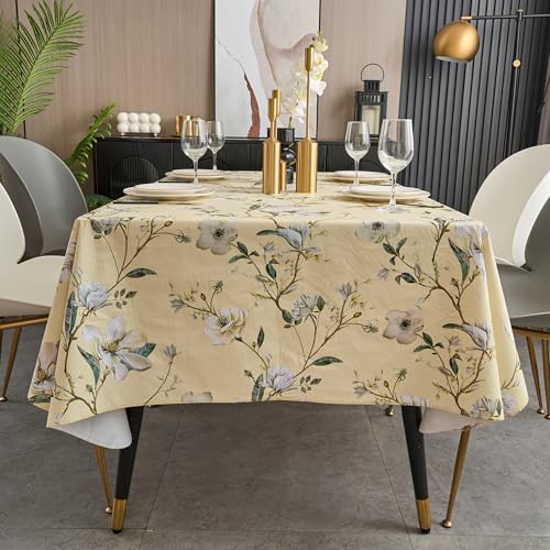 Pioggia Vinyl Tablecloth with Flannel Backing - Waterproof, Oil-Proof, Easy to Clean -Plastic Table Cloth - Perfect for Dining Tables, Kitchen Tables, Parties (Beige Flower, 54×72 Inch Rectangular) - color: Beige Flower, size: 72" x 54" (Rectangular)