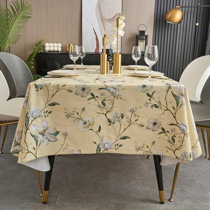 Pioggia Vinyl Tablecloth with Flannel Backing - Waterproof, Oil-Proof, Easy to Clean -Plastic Table Cloth - Perfect for Dining Tables, Kitchen Tables, Parties (Beige Flower, 54×72 Inch Rectangular) - color: Beige Flower, size: 72" x 54" (Rectangular)