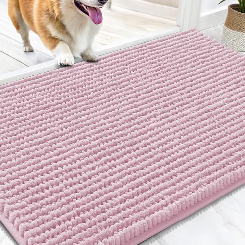 OLANLY Dog Door Mat for Muddy Paws 30x20, Extra Absorbent Chenille Mud Mat | Dusty Rose, Absorbs Moisture and Dirt, Non-Slip Machine Washable Doormat, Quick-Drying Indoor Entryway Floor Mat for Dogs - color: Dusty Rose, size: 30" X 20"