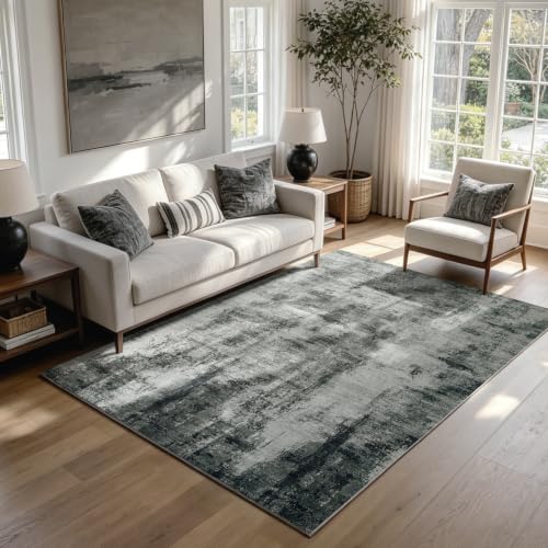 Washable Rugs 5x7 Area Rugs for Living Room,Bedroom,Dining Room,Nursery | No Creases,Stain Resistant,Non Slip Modern Abstract Soft Low Pile Carpet for Hardwood,High-Traffic Area,Kids & Pet Friendly - color: Gray-black-white, size: 5' x 7' (Rectangular)