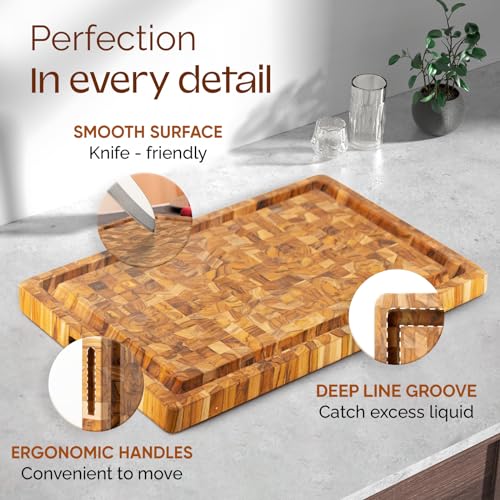 Yes4All Medium Teak Cutting Board, End Grain Cutting Board 17"x 13"x 1.5" - size: 17"L x 13"W, style: Teak