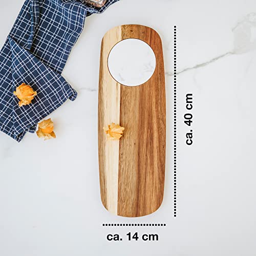 Moritz & Moritz Wooden Serving Board with Marble Plate - Acacia Wood Board - A Decorative Piece for Cutting, Arranging or Serving Cheese