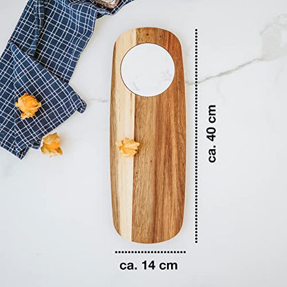 Moritz & Moritz Wooden Serving Board with Marble Plate - Acacia Wood Board - A Decorative Piece for Cutting, Arranging or Serving Cheese