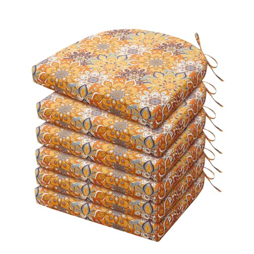 HARBOREST Outdoor Chair Cushions Set of 6, Water Resistant Patio Chair Cushions with Ties, Outdoor Seat Cushions for Patio Furniture, 17"x16"x2", Blooming - color: Blooming, size: 17"x16"x2" (6 Pack)