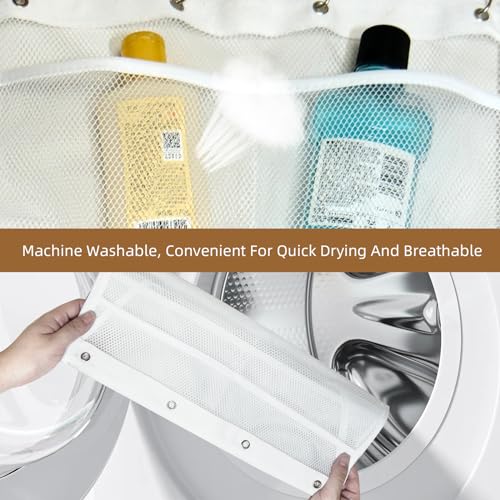 2PCS Mesh Shower Organizer Hanging,Shower Curtain Liner Pockets Hanging with Pockets Quick Dry Cruise RV Camper Bathroom Organizer with Shower Curtain Hooks - size: 2 Pack | White