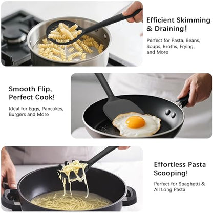 Coukre Silicone Kitchen Cooking Utensils Set, Heat Resistant, 14-Piece | Dishwasher-Safe, Food-Grade Silicone, BPA-Free, Spatulas, Spoons & Turner, Safe for Nonstick Cookware, Pure Black - color: PureBlack