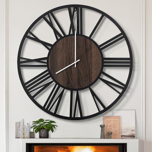 LEIKE Extra Large Wall Clocks,Silent Little Ticking,Battery Operated Vintage Round Modern Wood Wall Clock for Living Room, Bedroom,Farmhouse,Office Home Decor-32 Inch(Black-Roman Numerals) - color: Black Wood-roman Number, size: 32 IN