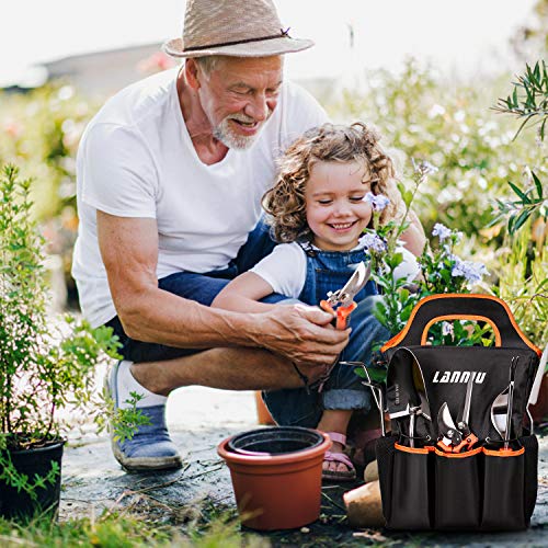 9 Piece Garden Tool Set | Heavy Duty Stainless Steel, Ergonomic Non-Slip Rubber Handles, Pruning Shears, Trowel, 600D Storage Tote Bag - style: 9-Piece Black