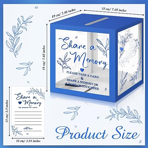 Pajean Funeral Memory Box with 50 Cards Clear Windows,Clear,Dark Blue | Keepsake Cards for Celebration Wedding Graduation, Greenery Design, Guest Book Alternative, Memory Collection Display - color: Dark Blue