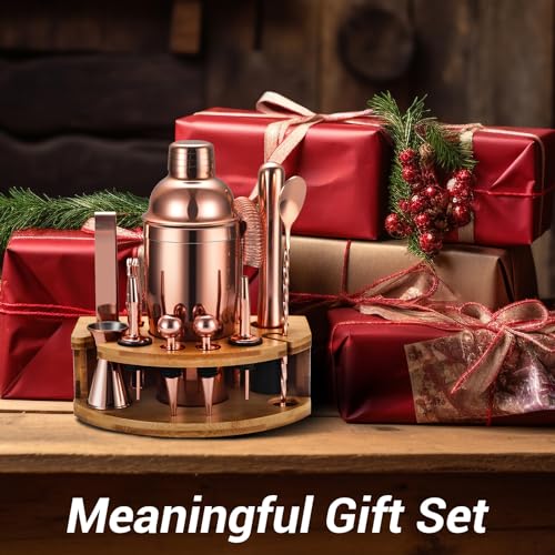 Cocktail Shaker Set Bartender Kit with Stand, 12 Piece Bar Set Drink Mixer Set with Stainless Steel Bar Accessories Tools: 25oz Martini Shaker Jigger Strainer Spoon Muddler for Cocktails (Rose Gold) - color: Rose Gold