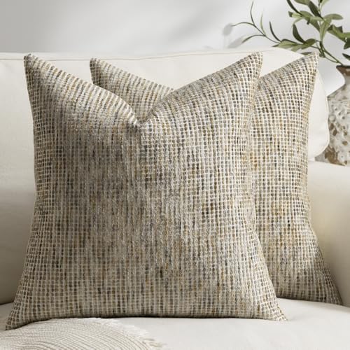 Pack of 2 Neutral Euro Sham Covers 24x24 Boho Textured Dots Stripe Chenille Large Square Decorative Throw Pillow Cases Accents for Bredroom Living Room Couch Bed Farmhouse Home Decor, Brown Grey - color: Brown Grey, size: 24" x 24" (Pack of 2)