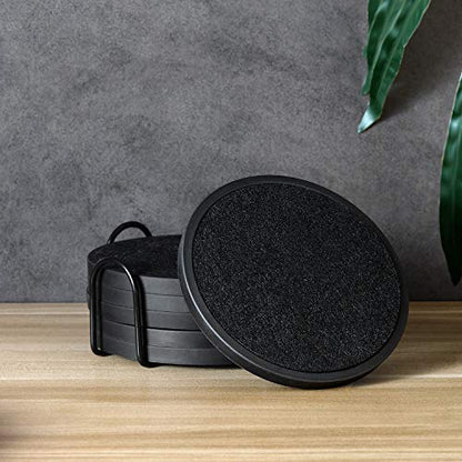 Absorbent Coasters for Drinks with Holder - 6packs, Silicone Coaster with Soft Felt Insert, Black (Coasters with Holder, Black) - color: Black