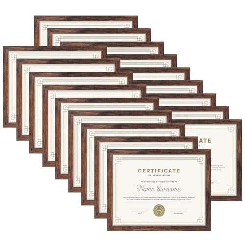 PETAFLOP Wooden Bulk 8.5x11 Picture Frame Set of 18, Rustic Brown Certificate Frames Fits 8.5 by 11 for Wall or Tabletop Display - color: Brown, size: 8.5x11