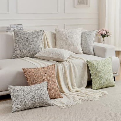 FUTEI Pack of 2 Tweed Chenille Throw Pillow Covers 12x20 Inch, Cream | Premium Chenille Front/ Smooth Velvet Back,Hidden Zipper,Machine Washable,Pilling-Resistant,Colorfast, Insert Not Included. - color: Cream, size: 20" x 12" (Pack of 2)