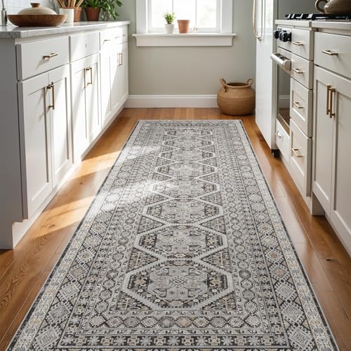 Ksrau 3x8 Runner Rug Washable Vintage: Non Slip Kitchen Runners Black | Oriental Indoor Floor Mat for Hallway Soft Low Pile Thin Carpet for Entryway Bedroom Living Room Bathroom Home Office Decor - color: Black, size: 3' x 8' (Rectangular)