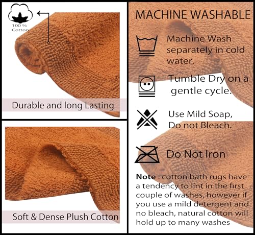 Home Weavers Luxury Collection 100% Cotton Reversible Bathroom Rugs Set, Washable Rug, Extra Soft and Absorbent Bath Rug, Kitchen Mat, 2 Piece Set(S+M), Terracotta - color: Terracotta, size: 2 Piece Set(S+M)