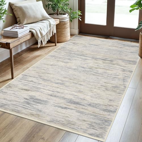SIILOOM 3x5 Washable Area Rug Non Slip Door Mat Indoor for Entryway Bedside | Gray/Beige/Neutral Soft Modern Abstract Spill & Stain Resistant Low Pile Carpet for Kitchen Front Backdoor Bedroom - color: Gray/Beige/Neutral/Multi, size: 3' x 5' (Rectangular)