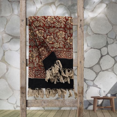 Trade Star 100% Cotton Floral Throw Blanket Decorative Cozy Blanket for Room Decor Designer Cotton Throw with Tassels with Beautiful Syahi-Begar Block Printing 50x70 Inch (Throw Blanket 5) - color: Throw Blanket 5