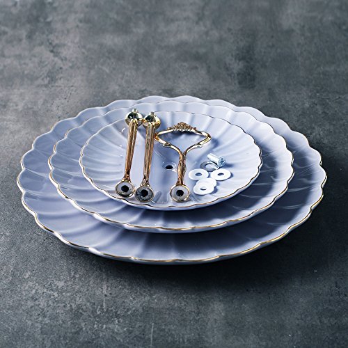 Sweejar 3 Tier Ceramic Cake Stand Wedding, Dessert Cupcake Stand for Tea Party Serving Platter (Purple) - color: Purple