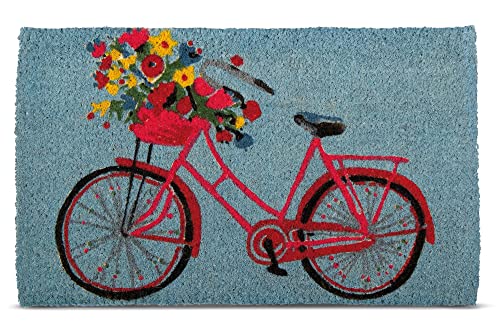 tag 1'6" x 2'6" Bike Rider Coir Rectangle Indoor Outdoor Doormat Front Door Welcome Mat Blue Background 1'6X2'6" Blue