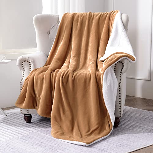 Sherpa Fleece Throw Blanket, Camel, 50x60 inches | Double-Sided Super Soft Luxurious Plush Blanket Throw Size - color: Camel, size: 50"×60"