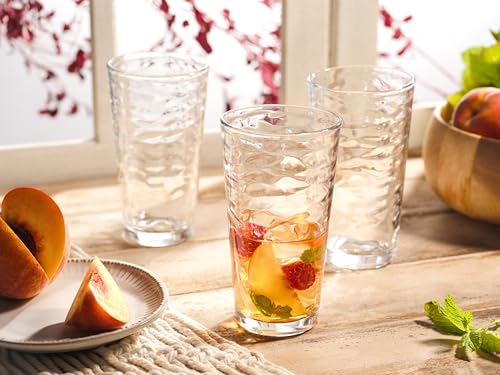 Glaver's Hammered Glass Cups. Cocktail Drinking Glasses Set of 6 Tall Kitchen Glasses, 17 oz Water Glassware For Bar, Juice, Beer, Iced Tea, Everyday Cordial Glasses Drinkware. - size: 17 Ounces