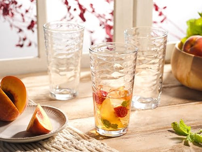 Glaver's Hammered Glass Cups. Cocktail Drinking Glasses Set of 6 Tall Kitchen Glasses, 17 oz Water Glassware For Bar, Juice, Beer, Iced Tea, Everyday Cordial Glasses Drinkware. - size: 17 Ounces