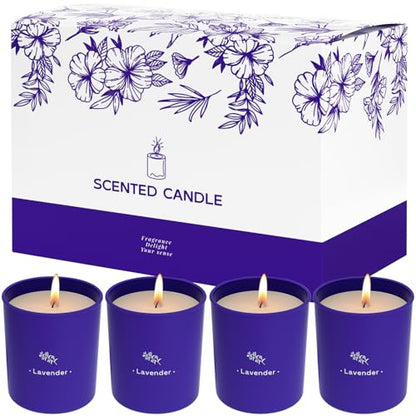 Lavender Scented Candle, 8 oz Soy Wax Jar Candle for Women, 45 Hour Burn | Long Lasting Candle for Home Scented, Purple Glass Jar Gift for Girl, Chrismas Mother's Day Valentine's Day Birthday, 4 Pack