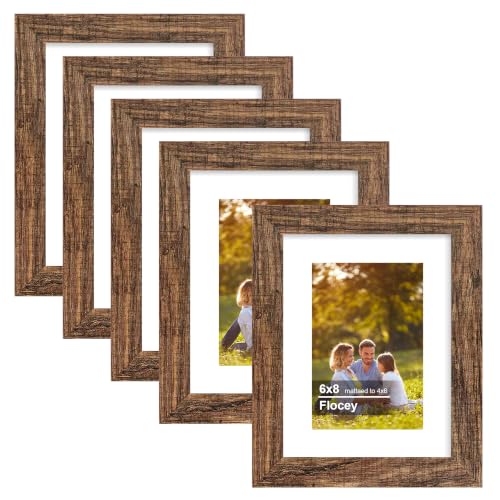 6x8 Picture Frame 5 Pack, Rustic Brown Photo Frame, Display Pictures 4x6 with Mat or 6x8 without Mat for Horizontal or Vertical Wall and Tabeltop Display - color: Rustic Brown, size: 6×8-5PACK