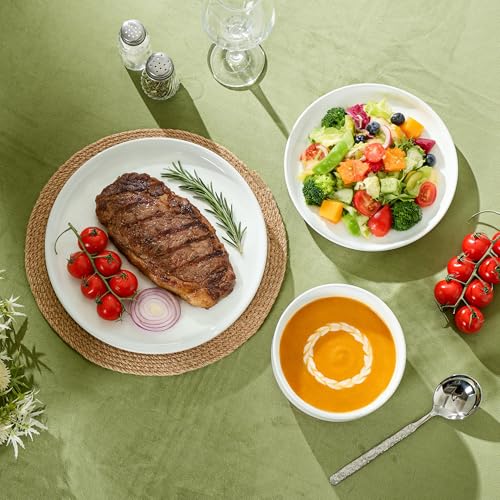 Ceramic Salad Plates Set, 8 Inch, Set of 4, Elegant White | Stoneware, Dishwasher & Microwave Safe, Small Dinner Plates, For Cake, Fruits, Waffle, Pasta, Salad - color: White, size: Salad Plates Set (4PCS)