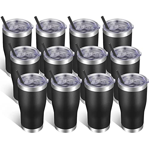 VEGOND 20oz Tumbler Stainless Steel Tumbler Cup with Lid And Straw Vacuum Insulated Double Wall Travel Coffee Mug(Black 12 Pack) - color: Black, size: 12 Count (Pack of 1)