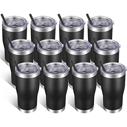 VEGOND 20oz Tumbler Stainless Steel Tumbler Cup with Lid And Straw Vacuum Insulated Double Wall Travel Coffee Mug(Black 12 Pack) - color: Black, size: 12 Count (Pack of 1)