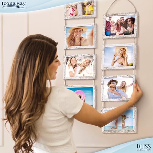 5x7 Hanging Picture Frames Collage with 8 Openings - Distressed White, 2 PK | Icona Bay casual style engineered wood frames, designed for wall hanging, space-saving photo display, Bliss collection - color: Distressed White, size: 5x7