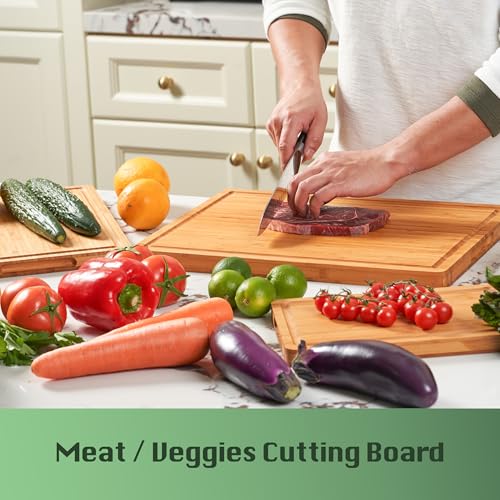 Allsum Large Wood Cutting Board for Kitchen, 1” Thick Bamboo Cheese Charcuterie Board, Butcher Chopping Block, with Juice Grooves and Handles - size: 17"L x 12.4"W