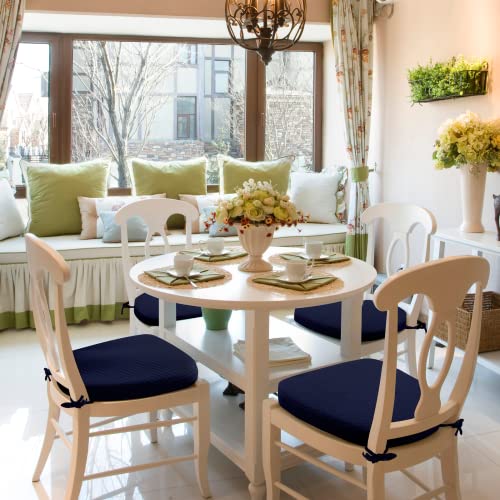 BUYUE Luxury 100% Pure Memory Foam Chair Cushion 1 Pack, Jacquard 16" U-Shape Comfortable Dining Chair Pad, Removable Slip Resistant Kitchen Chair Seat Cushion, (1 piece, Navy Blue) - color: Navy Blue