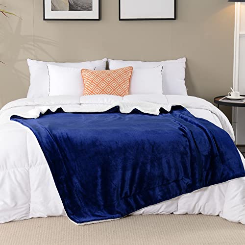 Sherpa Fleece Throw Blanket, Blue, 50x60 inches | Double-Sided Super Soft Luxurious Plush Blanket Throw Size - color: Blue, size: 50"×60"