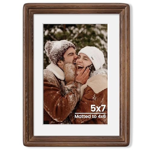 5x7 Natural Solid Oak Wood Picture Frame with 4x6 Mat, Premium Rustic Wooden Photo Frames with Plexiglass, Poster Photo Frame Suitable for Gallery Wall Mount or Tabletop Display, Walnut - color: Walnut, size: 5x7-1P