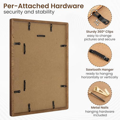 8.5x11 Natural Solid Oak Wood Picture Frame with 6x8 Mat, Premium Rustic Wooden Photo Frames with Plexiglass, Poster Photo Frame for Gallery Wall Hanging, Walnut, 3 Packs - color: Walnut, size: 8.5x11-3P