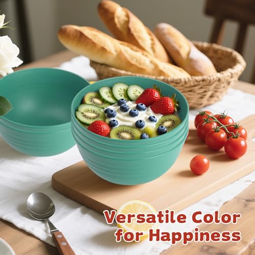 Cereal Bowls Set of 6, Wheat Straw Bowls Set 26oz Green Bowls | Unbreakable Alternative Plastic Bowls Reusable for Kitchen, Camping, RV, Microwave-able and Dishwasher Safe Bowls Sets - color: Green, size: 26oz