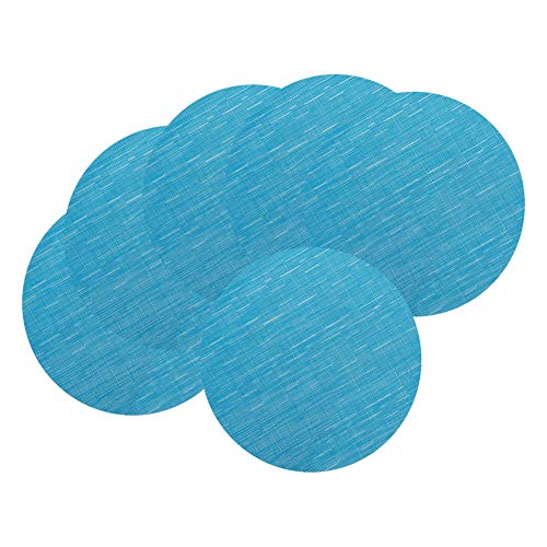 Round Vinly Heat-Resistant Placemats Set of 6, Blue, 13.8 Inch | Wipe Clean Woven Kitchen Table Mats, Washable, Non-Slip for Dining Table, Christmas Decoration Home Wedding Party - color: Blue, size: Set of 6