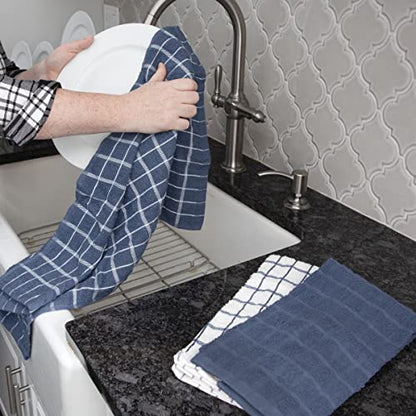 Ritz Premium 100% Cotton Terry Check Kitchen Dish Towels - Highly Absorbent, Super Soft, Long-Lasting, 25"x15", 3-Pack, Federal Blue - color: Federal Blue, size: 3-Pack - Kitchen Towel