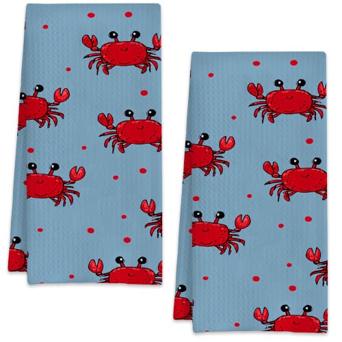 Cute Crab Ocean Beach Hand Towels for Bathroom Set of 2,Soft Absorbent Waffle Weave Kitchen Towels Dish Towel,Decorative Bathroom Towel for Kitchen Yoga Home Decor 16X24 Inch - color: Cute Crab Ocean Beach